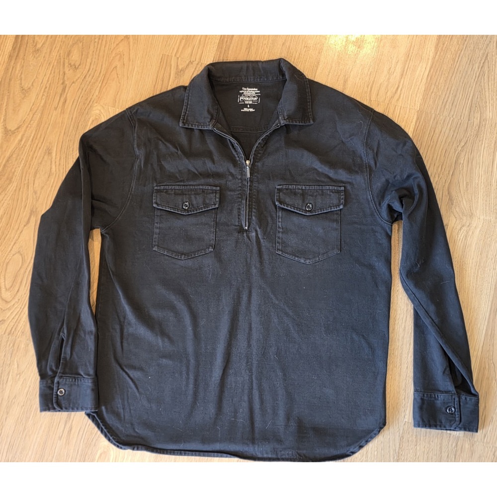 Pendleton The Spinnaker Black Cotton Quarter Zip Pullover Utility Shirt Large